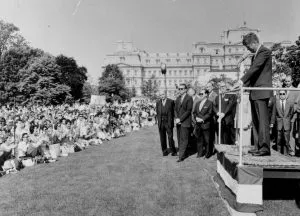 U.S. President John F. Kennedy speaking to AFS Participants at the White House in Washington, D.C. July 1963.