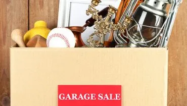 Box of unwanted stuff ready for a garage sale