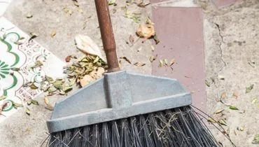 broom sweeps fallen leaves