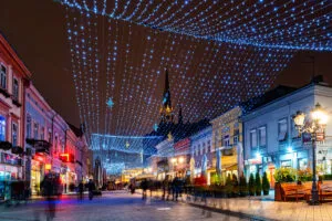 Novi Sad, Serbia – December 04, 2019: Novosadski Winter Fest. Zmaj Jovina street in Novi Sad decorated for New Year and winter spells.