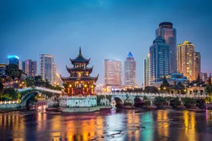 Guiyang, China at Jiaxu Pavilion on the Nanming River