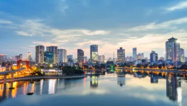 Aerial skyline view of Hanoi. Hanoi cityscape at twilight