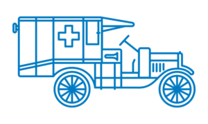 Illustrated doodle of an old fashioned ambulance.