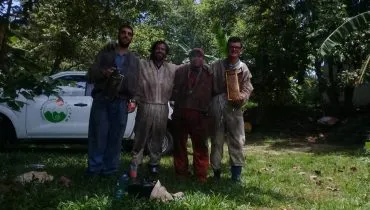 Jack and his beekeeping pals and I after a long day up the hills with the hivesjpg