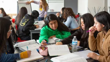 Group of female students in high school math class