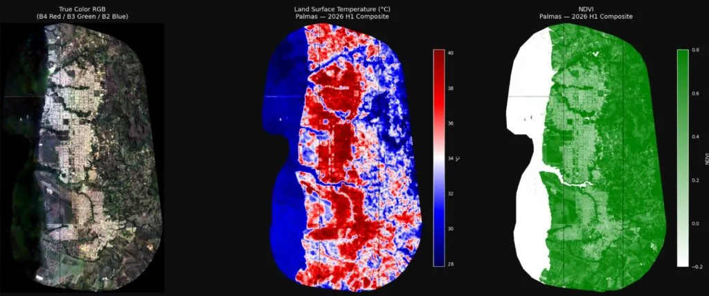 Satellite images showing intra-urban heat islands.
