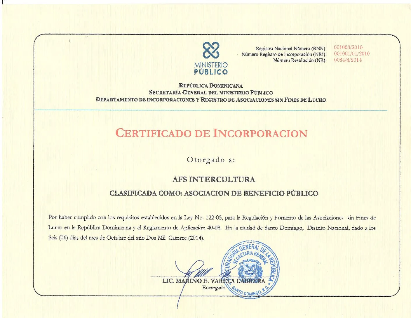 Certificado de Incorporacion AFS