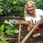 volontaire devant une plantation au Brésil