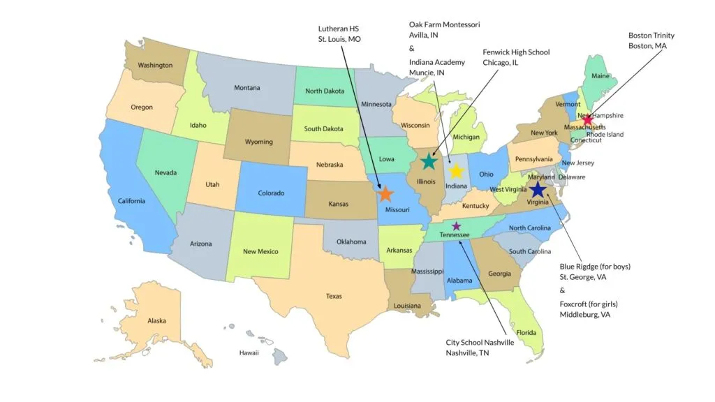 USA Private and Boarding Schools map