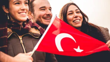 Happy friends during a demonstration in Istanbul, Turkey.